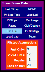 NASCAR Tower Bonus Data screenshot